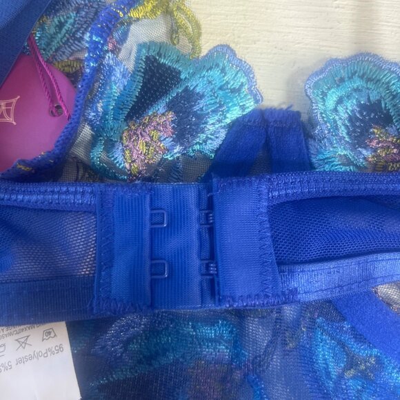Avidlove Bra Embroidered Floral Underwire Small Blue New Unlined - Picture 4 of 8